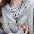 Black Cord Hollow Double Heart Pendant Necklace Styles view 3