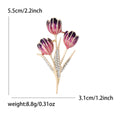 Enamel Triple Tulip Brooch Rhinestone Leaves Purple or Blue view 6