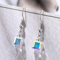 Silver Iridescent Cube Crystal Drop Fishhook Earrings view 3