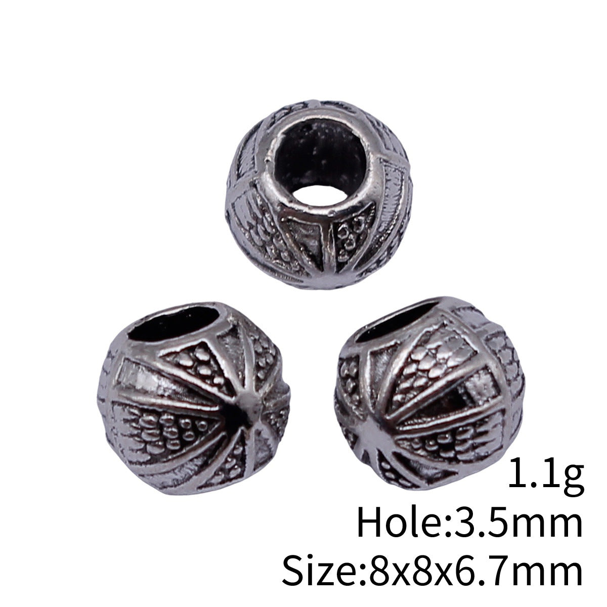 8x8x6.7mm 1.1g Antique Silver Zinc Alloy Large Hole Spacer Beads for Bracelet Jewelry Making