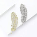 Crystal Feather Brooch in Gold or Silver Tone for Jackets and Scarves view 3