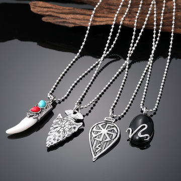 Antique Silver Tone Wolf Tooth and Arrowhead Pendant Necklaces
