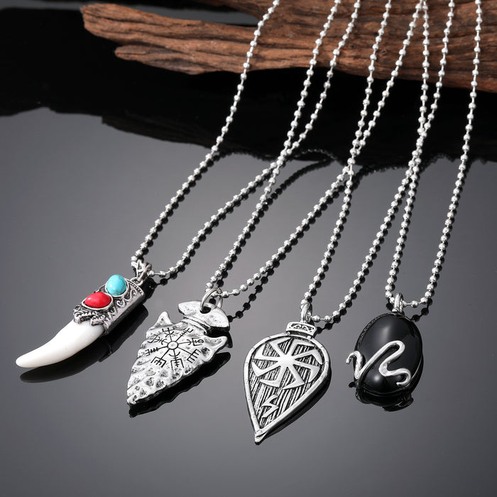 Antique Silver Tone Wolf Tooth and Arrowhead Pendant Necklaces