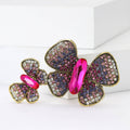 Double Butterfly Brooch In Metal With Two Graduated Butterflies With Glittering Wings view 2