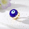 Gold Tone Large Round Glass Evil Eye Adjustable Rings in Seven Colors view 7