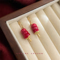 Gold Red Enamel Tanghulu Candy Skewer Hook Earrings Pair view 3
