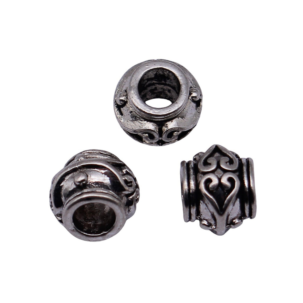 8.2x8.2x6.6mm 0.94g Antique Silver Zinc Alloy Heart Texture Large Hole Spacer Beads for DIY Bracelets