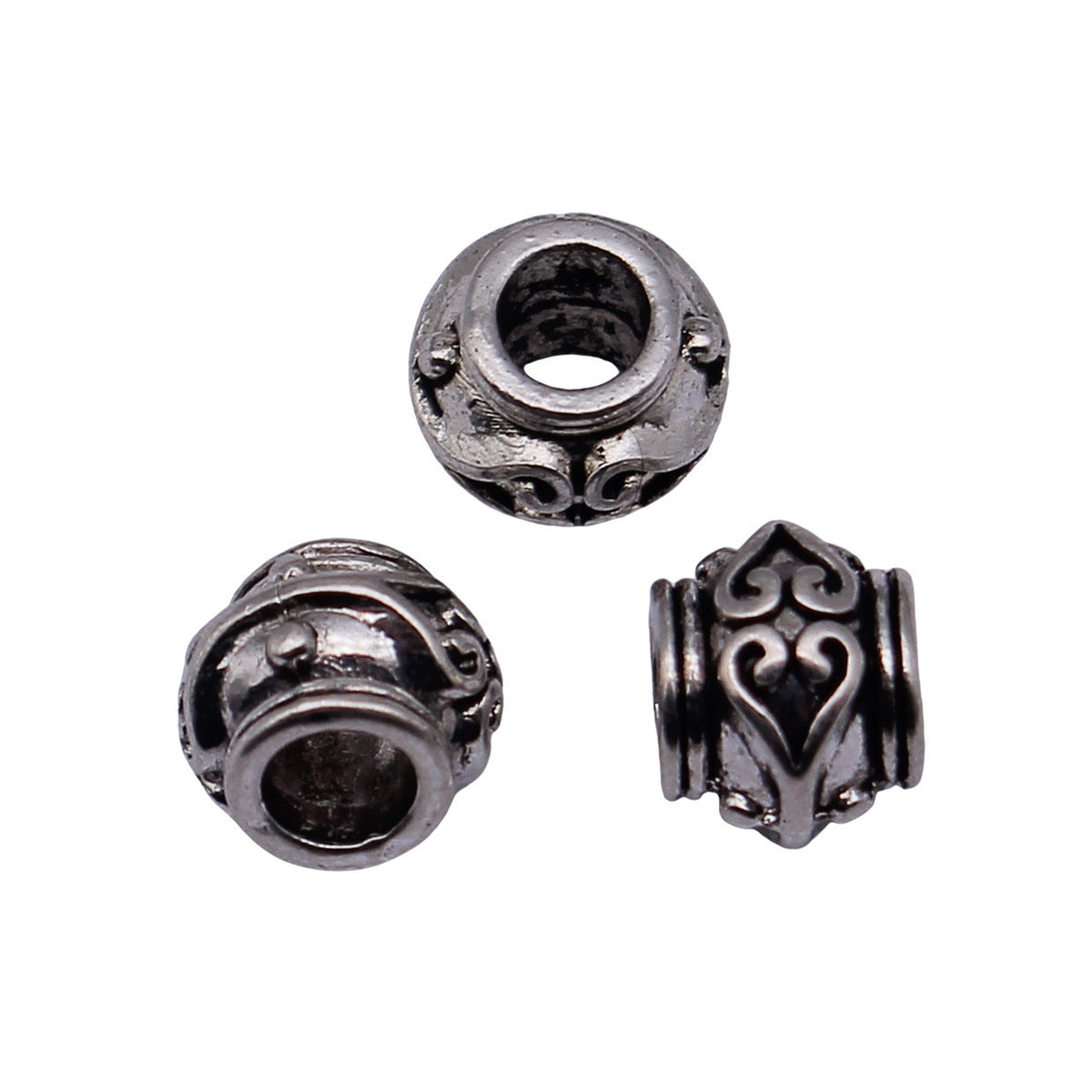 8.2x8.2x6.6mm 0.94g Antique Silver Zinc Alloy Heart Texture Large Hole Spacer Beads for DIY Bracelets