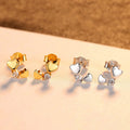 Dual Heart Clear CZ Stud Earrings Gold and Silver Tones view 4