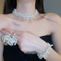 Beaded Fan Pearl Necklace Bracelet And Drop Earrings view 2