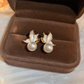 Pearl and Enamel Leaf Stud Earrings in Two Colors Decorative Jewelry view 1