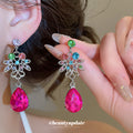 Silver Multicolor Flower Gem Necklace and Drop Earrings view 4