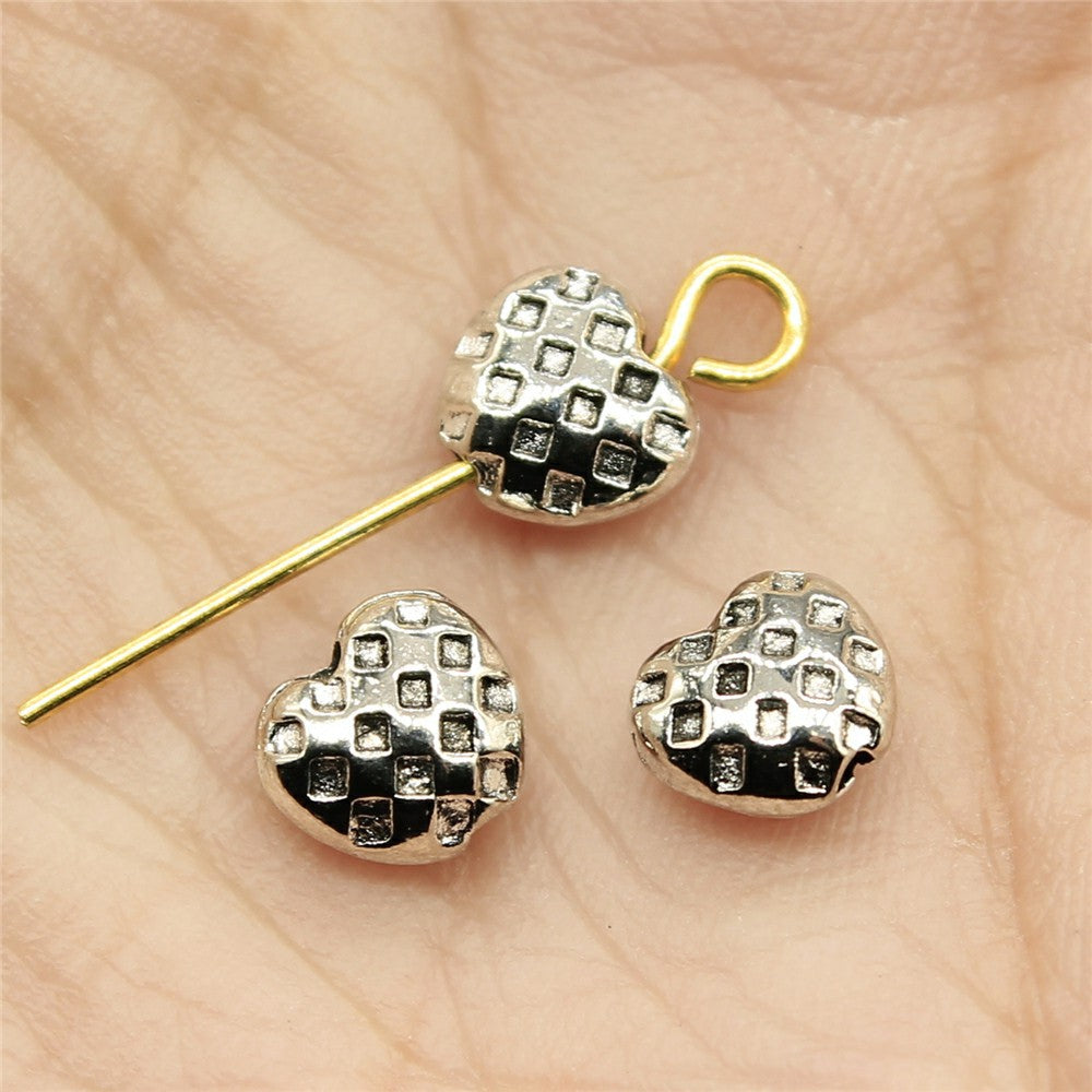 6x5x3mm 0.4g Antique Silver Zinc Alloy Dotted Heart Loose Metal Beads for DIY Jewelry Making