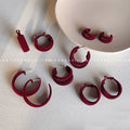 Wine Red Velvet Flocked Round And Triple Band Hoop Earrings view 1
