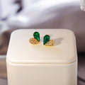 Emerald Green Double Heart Crystal Look Small Stud Earrings view 2
