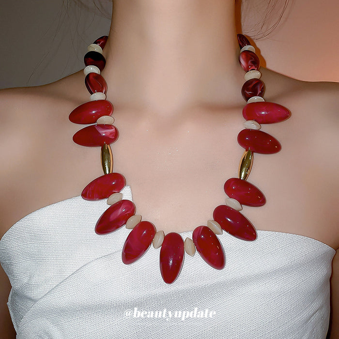 Chunky Resin Oval Bead Statement Necklace Magenta or Amber