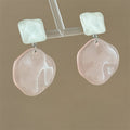 White Square and Marbled Disc Drop Stud Earrings With Metal Details view 2