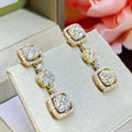 Triple Square Halo Dangle Earrings White Gold Gold view 3