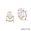 Faux Pearl V-Shape CZ Stud Earrings Gold Silver Tone Metal view 4