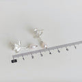 Matte Silver Rose Flower Stud Earrings White Pearl Drop view 4
