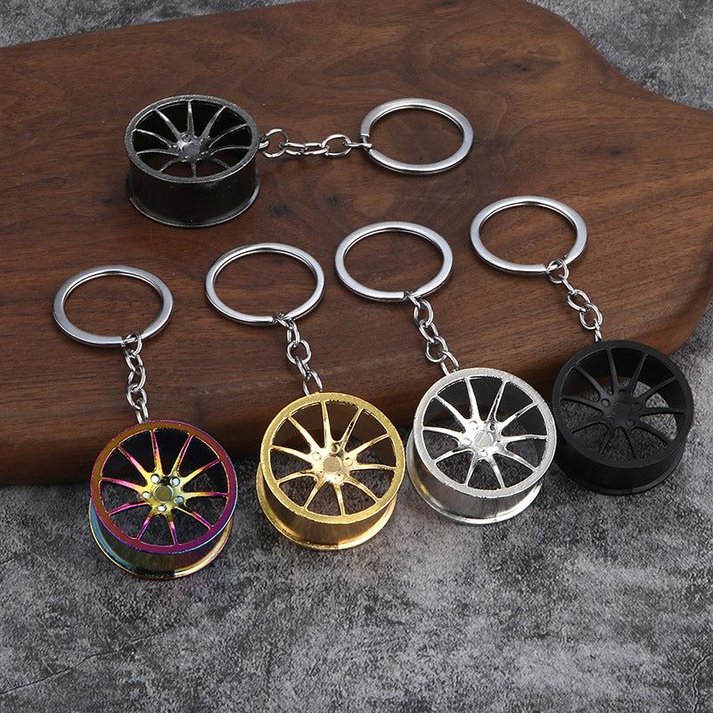Round Car Wheel Rim Zinc Alloy Keychain Pendant Accessory