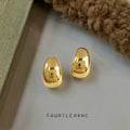 Gold Polished Teardrop Stud Earrings Smooth Bean Shape Pair view 3