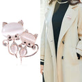 Rose Gold Dual Fox Brooch Cat Eye Stone Crystal Accents view 2