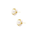 White Pearl Look Gold Tone Wrapped Round Stud Earrings view 5