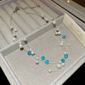 Multi Strand Pearl Blue Crystal Invisible Wire Necklace view 6
