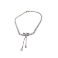 Silver Crystal Y-Tassel and Pearl Bow Choker Two Styles view 5