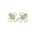 Gold Tone Blue and White Flower Earrings in Two Styles view 5