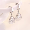 Silver Filigree Teardrop Cat Eye Drop Earrings Pink White view 2