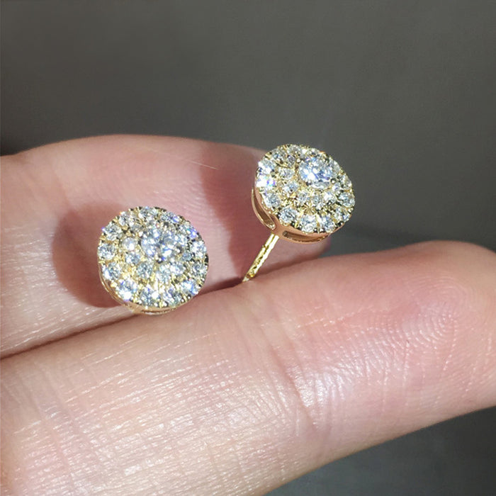Round Pave Cluster Stud Earrings In Three Polished Metal Tones