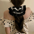 Polka Dot Fabric Oversized Scrunchie With Lace Trim view 3