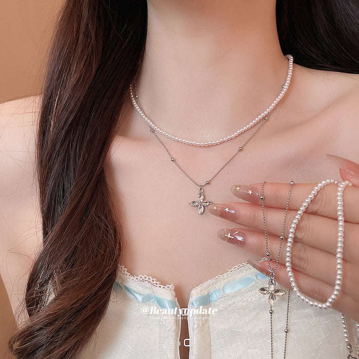 Silver Tone Layered Bead And Flower Necklaces With Decorative Accents