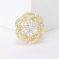 Round Crystal Flower Brooch with Layered Petals Decorative Metal Pin view 4