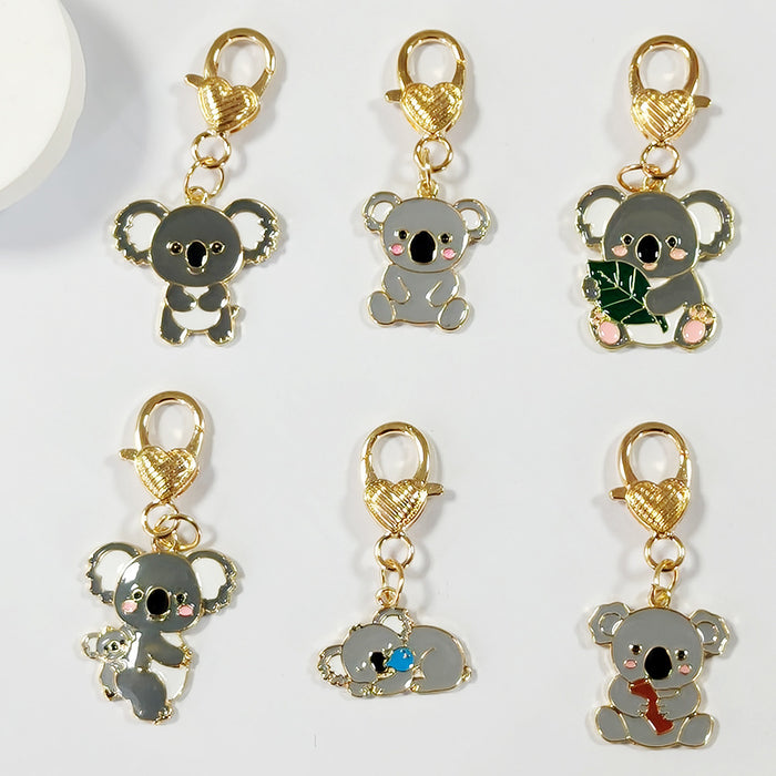 Gold Tone Enamel Koala Heart-Clasp Charms in Six Designs