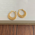 Gold Hollow Floral Filigree Crescent Hoop Earrings Latch view 4