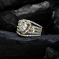Two Tone Crystal Heart Three Band Ring Set Polished Metal Jewelry view 5