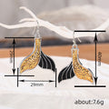 Mermaid Tail Drop Earrings Gold Pattern Black Enamel Silver Tone view 4
