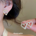 Open Heart Crystal Stud Earrings in Two Colors With Silver-Tone And Gold-Tone Finishes view 2
