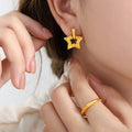 Hammered Hollow Star Drop Earrings Gold And Steel Tone view 4