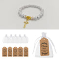White Cross Bead Stretch Bracelet Gold Cross Charm view 1