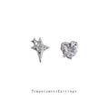 Silver Crystal Star and Heart Mismatched Stud Earrings view 1