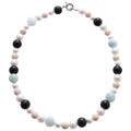 Blue Black Cream Pearl Glass Bead Colorblock Necklace view 5
