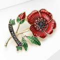 Red Enamel Poppy Brooch Gold Tone Lest We Forget Banner view 2