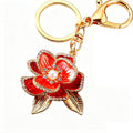 Enamel Camellia Flower Keychains in Red, Orange and Purple view 5
