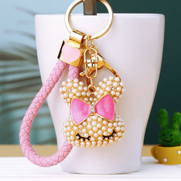 Mixed Pearl Rabbit Head and Happy Rabbit Keychains in Six Pictured Options