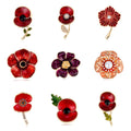 Red Gold Tone Poppy Flower Enamel Nine Designs Metal Brooch Pin view 1