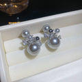 Pearl Cluster Bow Stud Earrings in Gray and White Metal Tone Jewelry view 6
